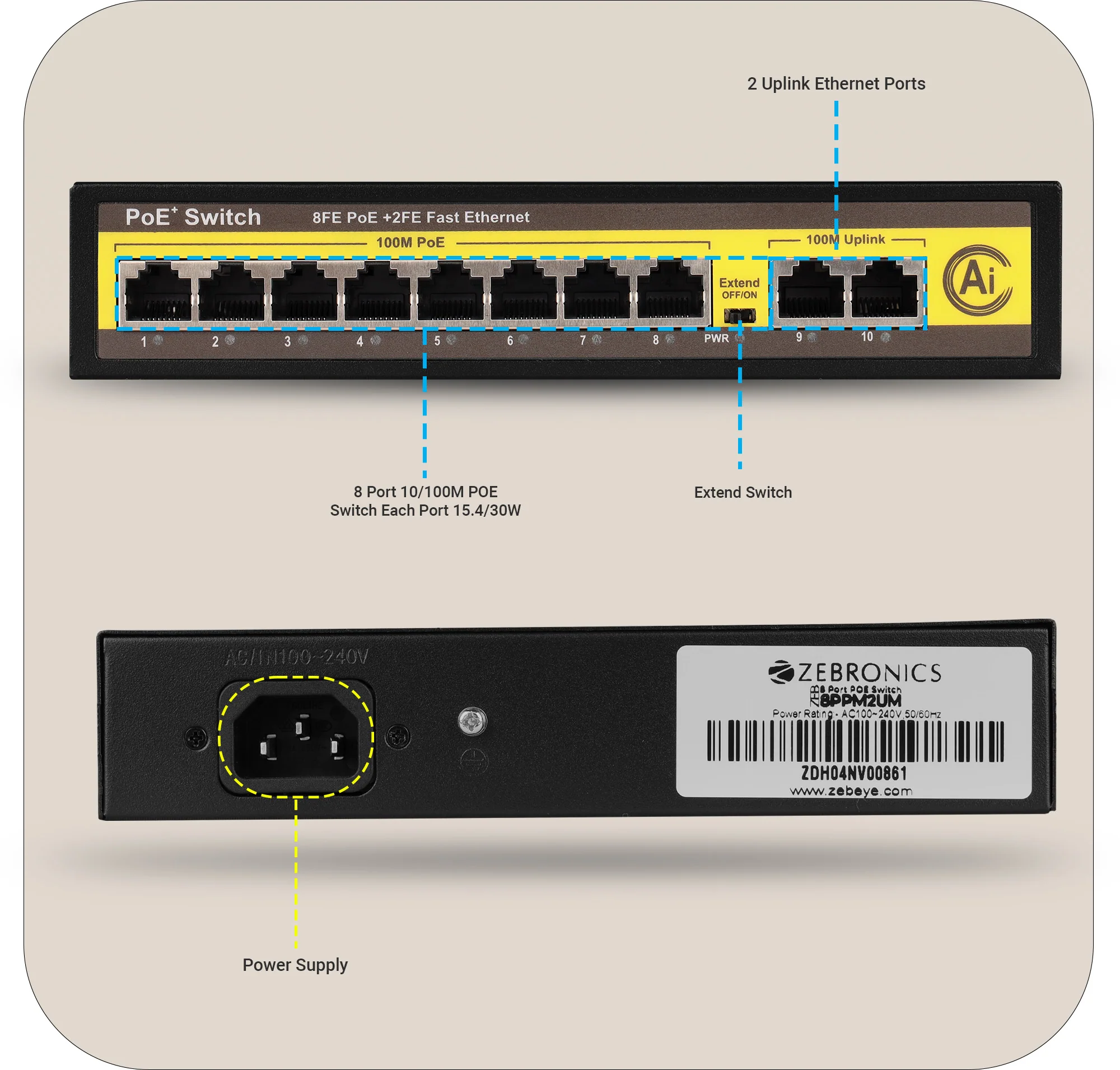 Zeb 8PPM2UM - 8 Port POE Switch - Image 4